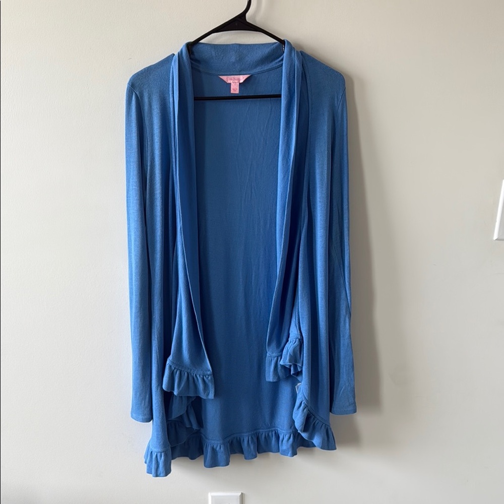 Lilly Pulitzer Blue Ruffled Open Cardigan S